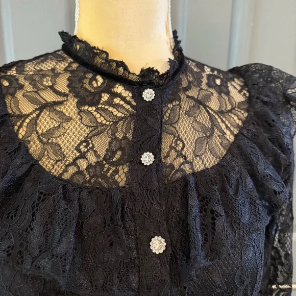Zara Black Lace Long Sleeve Dress - Picture 3 of 7